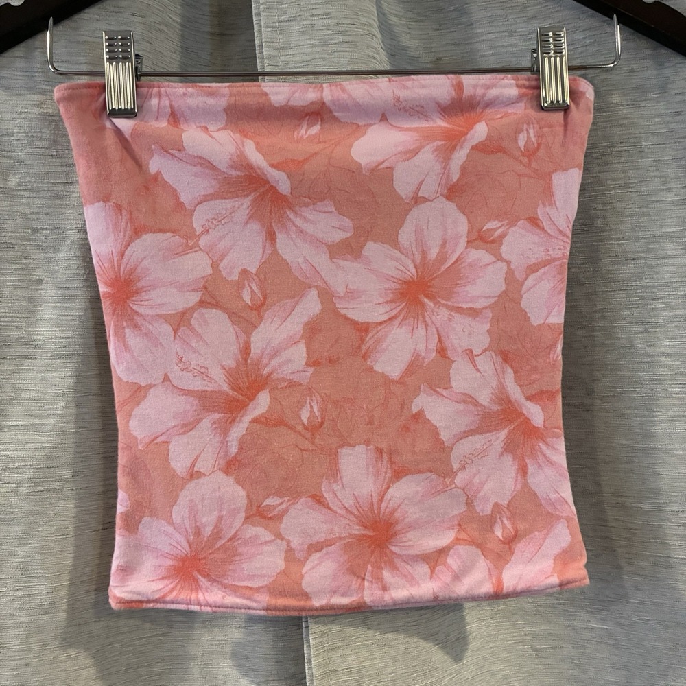 Hollister Hibiscus Pink Floral Tube Top Size XS Preppy Beach Vacation Strapless